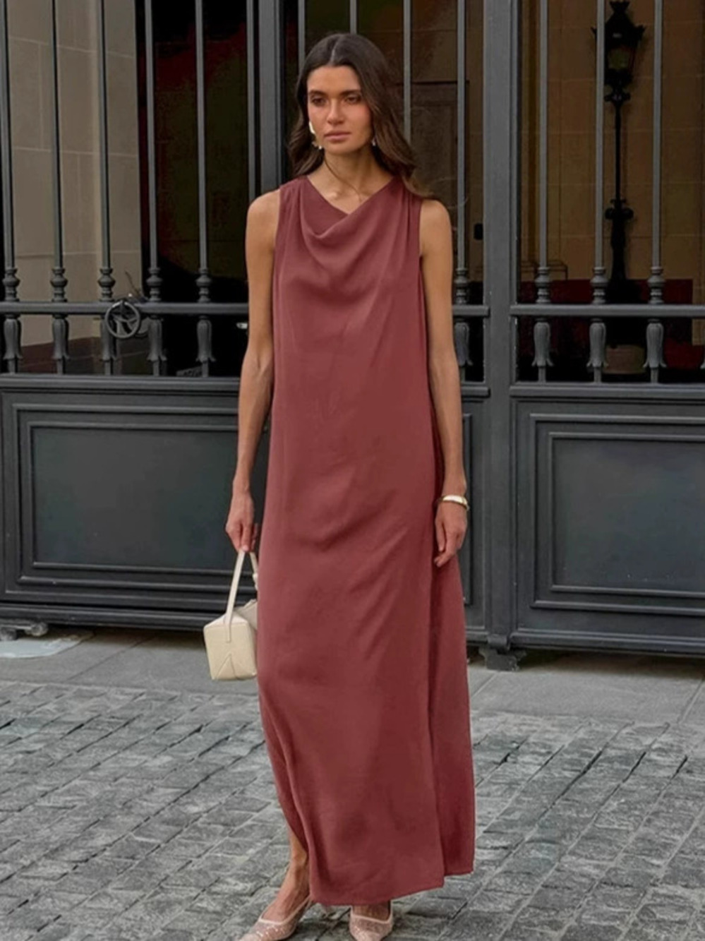 Forever 21 Brown Draped Neck Sleeveless Summer Loose Maxi Dress